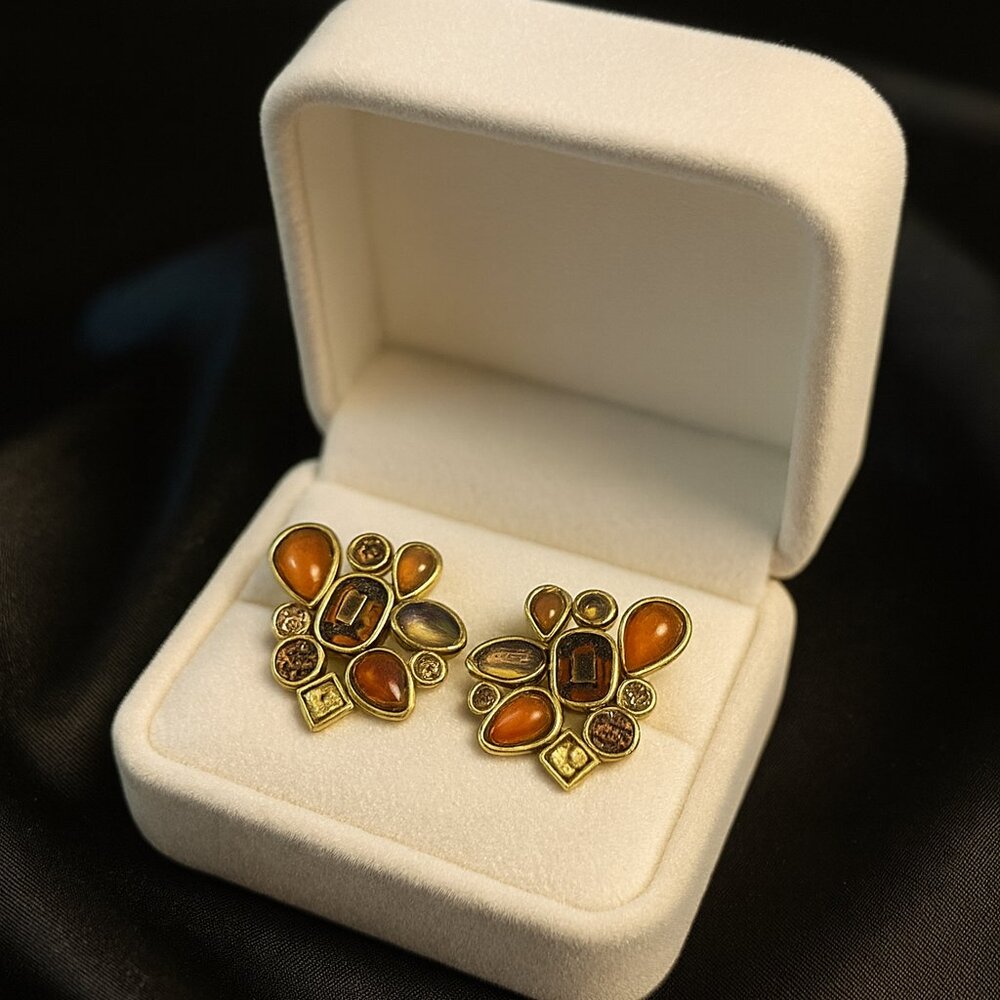 Vintage Warm-Tones Cluster Post Earrings